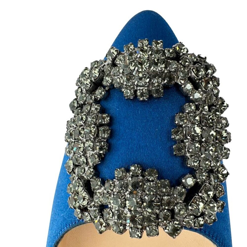 Manolo Blahnik Hangisi Embellished Pumps in Blue Satin - Picture 12 of 12